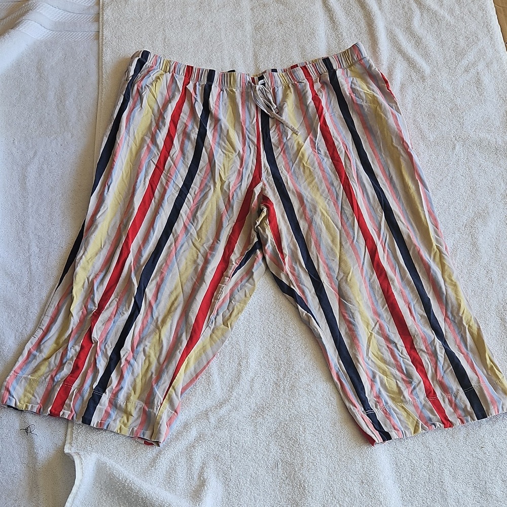 Liz Claiborne Multicolor XL Striped 100% Cotton Knit Capri Lounge Pants Women - Picture 2 of 5